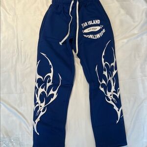 Men's Blue Joggers with White Tribal Design
